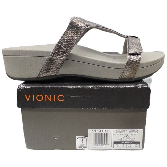 Vionic Ellie Platform Slide Sandal Metallic Silver Pewter Snakekin Women's 12 - Picture 2 of 6